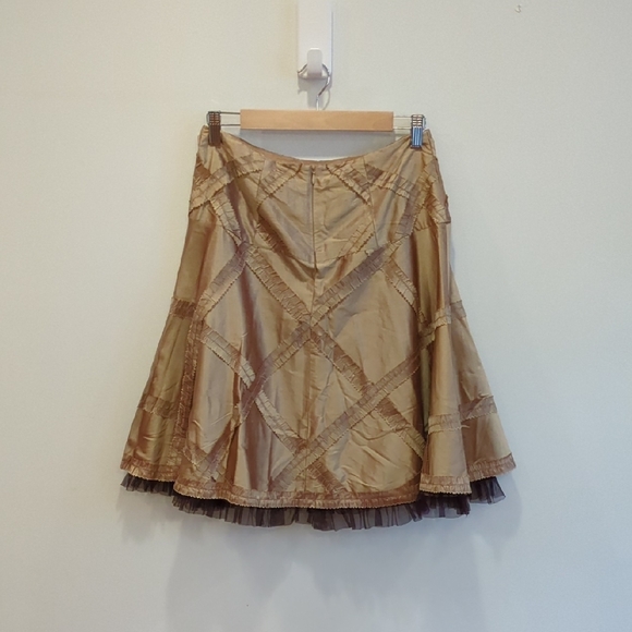 Nanette Lepore Y2K Girly Flirty Gold silk lace ruffle flare skirt Size 2 - Picture 6 of 8